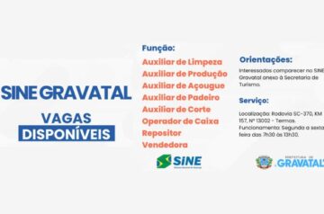 VAGAS DE EMPREGO EM GRAVATAL